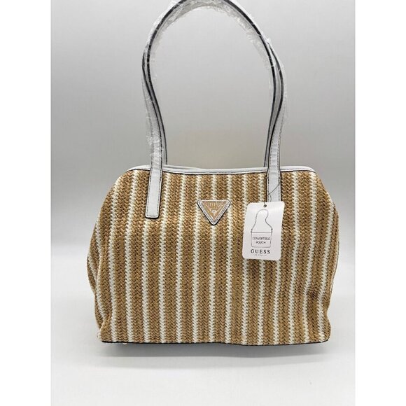 GUESS Vikky raffia faux-leather women's tote bag purse + cosmetic pouch 2 PIECE - Picture 8 of 11